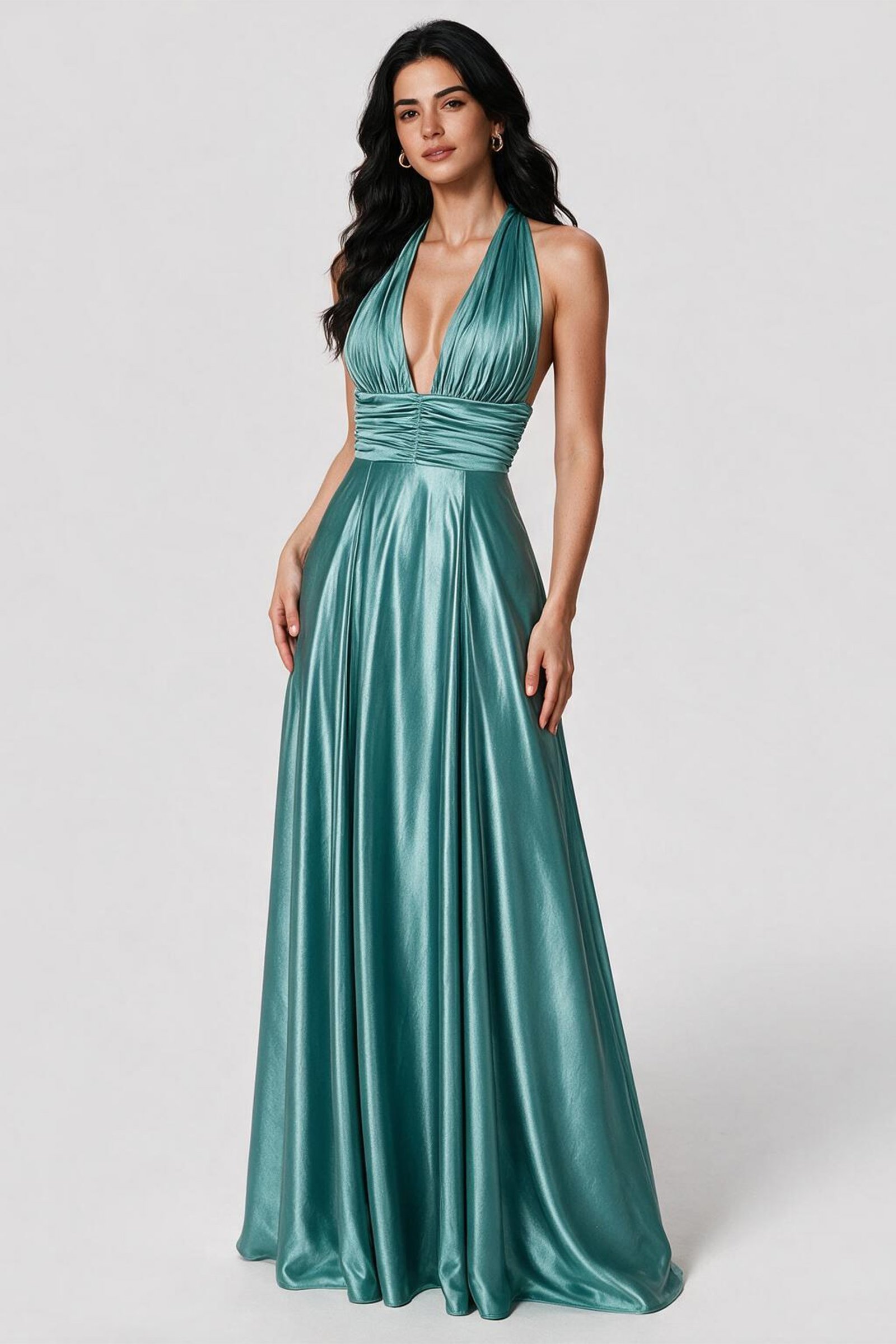Green Tie Halter Evening Dress